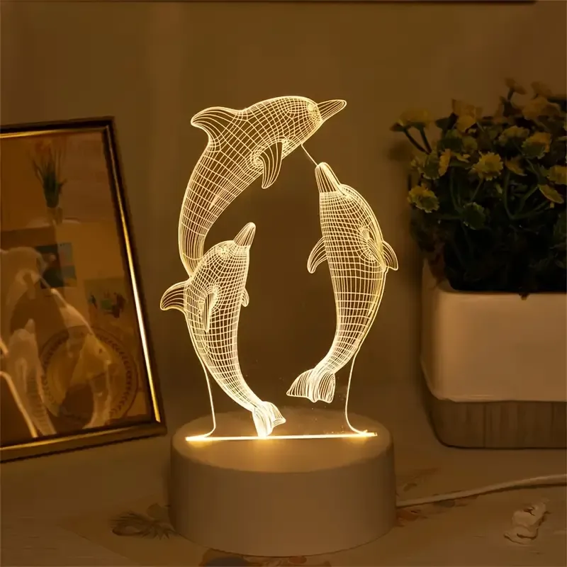 Dreamy Dolphin 3D Night Light - Soft Warm LED, USB Powered, Perfect for Bedroom & Living Room Decor, Ideal Birthday Gift