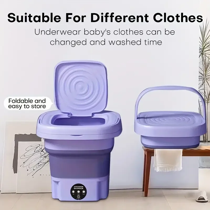 8L Foldable Mini Washing Machine - Fully Automatic, Portable, Compact, and Energy-Efficient Laundry Solution for Apartment, Dorm, Camping, and RV Travel - 110V-130V UK Plug Power Supply