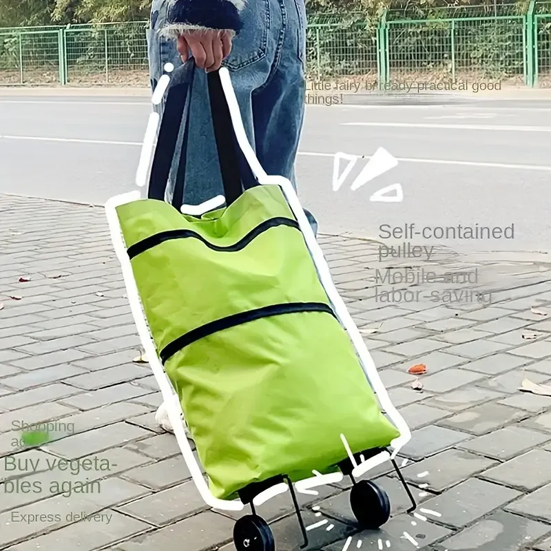1pc Foldable Shopping Trolley with Wheels - Collapsible Trolley Cart for Groceries, Express and Home Use - Plastic Durable Portable Tug Bag with Stair Climbing Wheels
