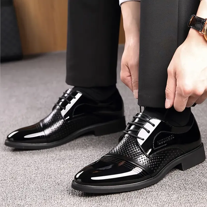 Men's Breathable Faux Dress Shoes - Casual & Formal, Lace-Up with Rubber Sole for Business and Weddings