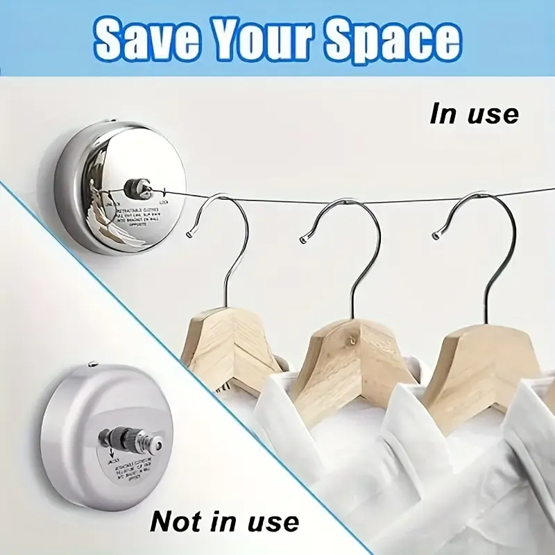 Retractable Stainless Steel Clothesline - Wall-Mounted, Adjustable Laundry Drying Line for Indoor/Outdoor Use, Space-Saving Design