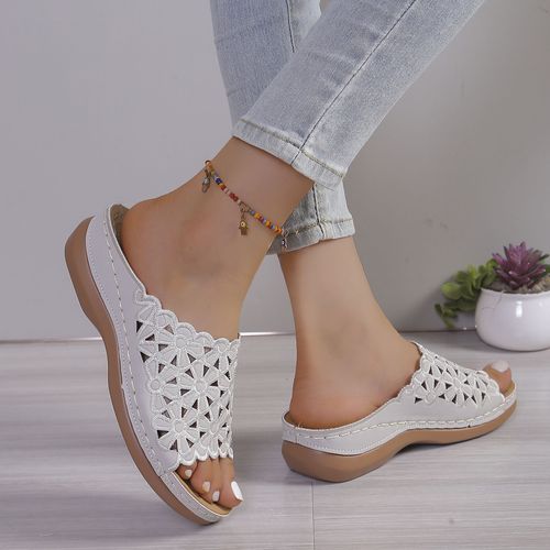 2025 Summer New Style Simple Casual Flower Openwork PU Platform Women's Slippers