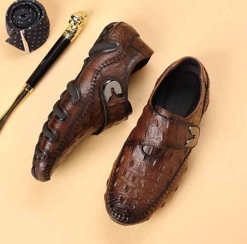Men's leather shoes 2025 spring and autumn new men's first layer of cowhide trendy octopus crocodile pattern men's shoes