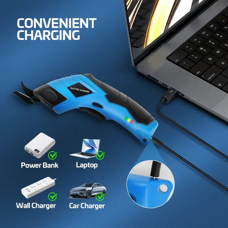 USB Rechargeable HOTU Precision Electric Fabric Scissors - Versatile Handheld Power Tool for Clothing, Cardboard, Carpet & Faux Leather Cutting