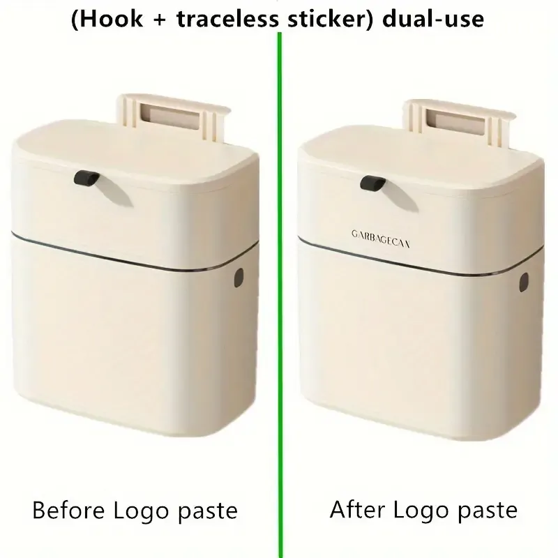 1pc Large Capacity Wall Mounted Household Trash Can with Lid, Slim Horizontal Garbage Can for Living Room, Kitchen Accessories