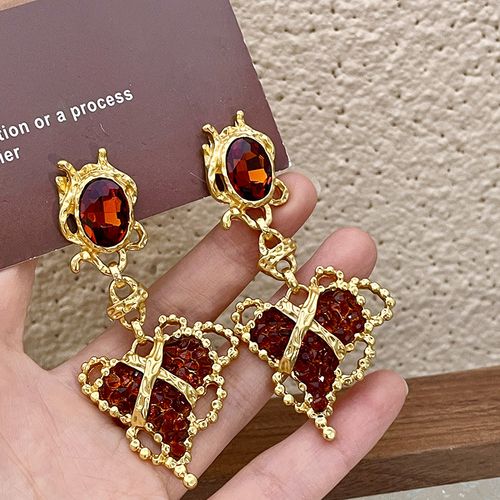 Medieval pierced heart-shaped glass crystal trendy earrings