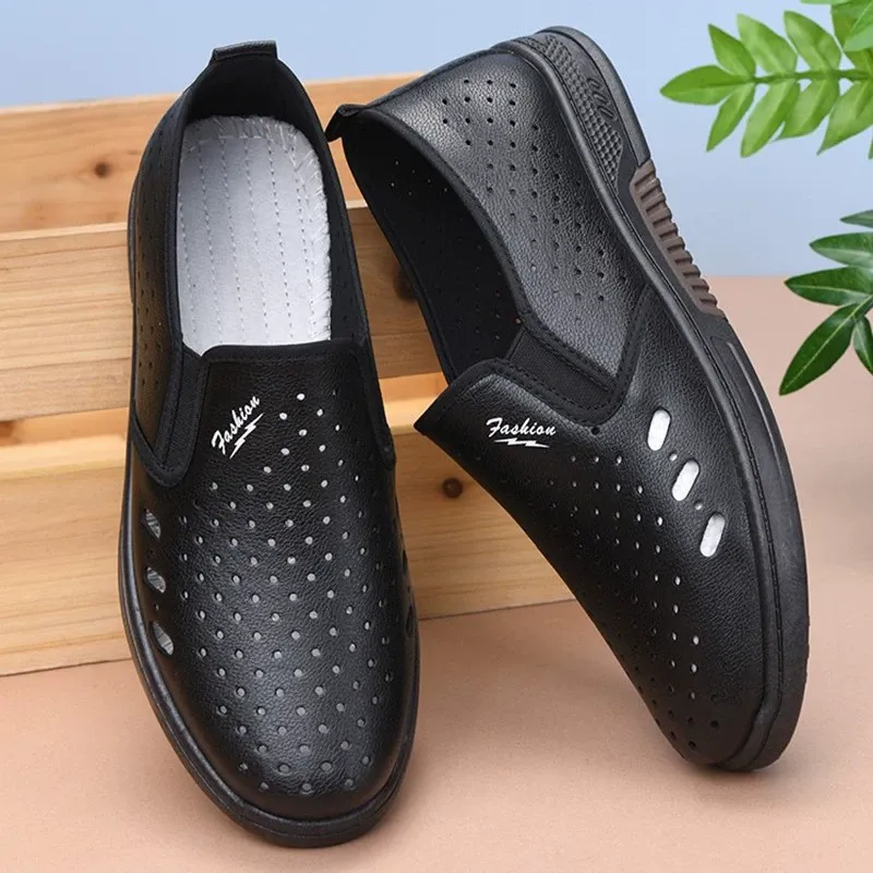 Summer perforated breathable lightweight casual work shoes