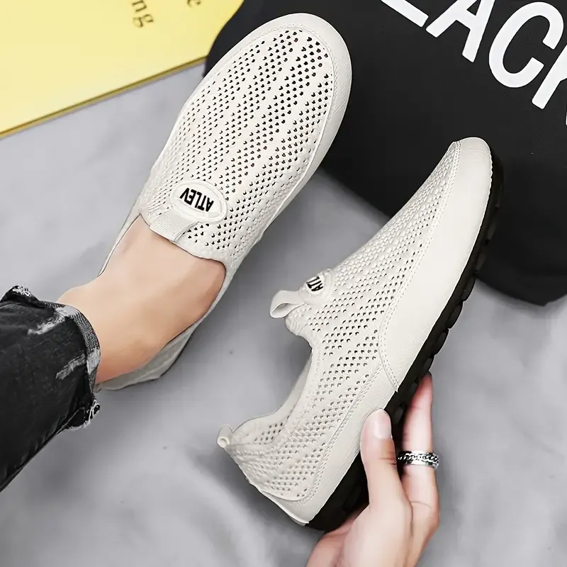 Plus Size Men's Solid Color Breathable Slip On Loafer Shoes, Comfy Non Slip Casual Durable Walking Shoes, Men's Office Footwear