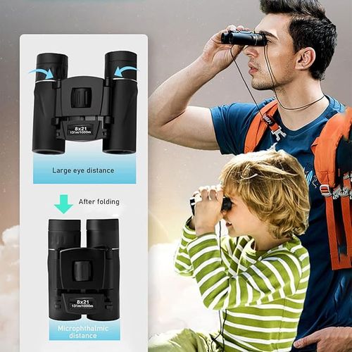 8x21 Binoculars for Adults and Kids Folding Compact Lightweight Small Binoculars for Bird Watching Hiking Travel Concerts Mini for Hiking (Black, One Size)