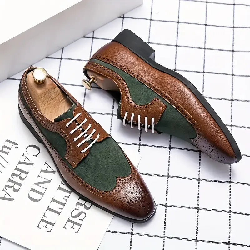 Men's Versatile Business Casual Dress Shoes - Sleek Lace-Up Faux with Non-Slip Sole