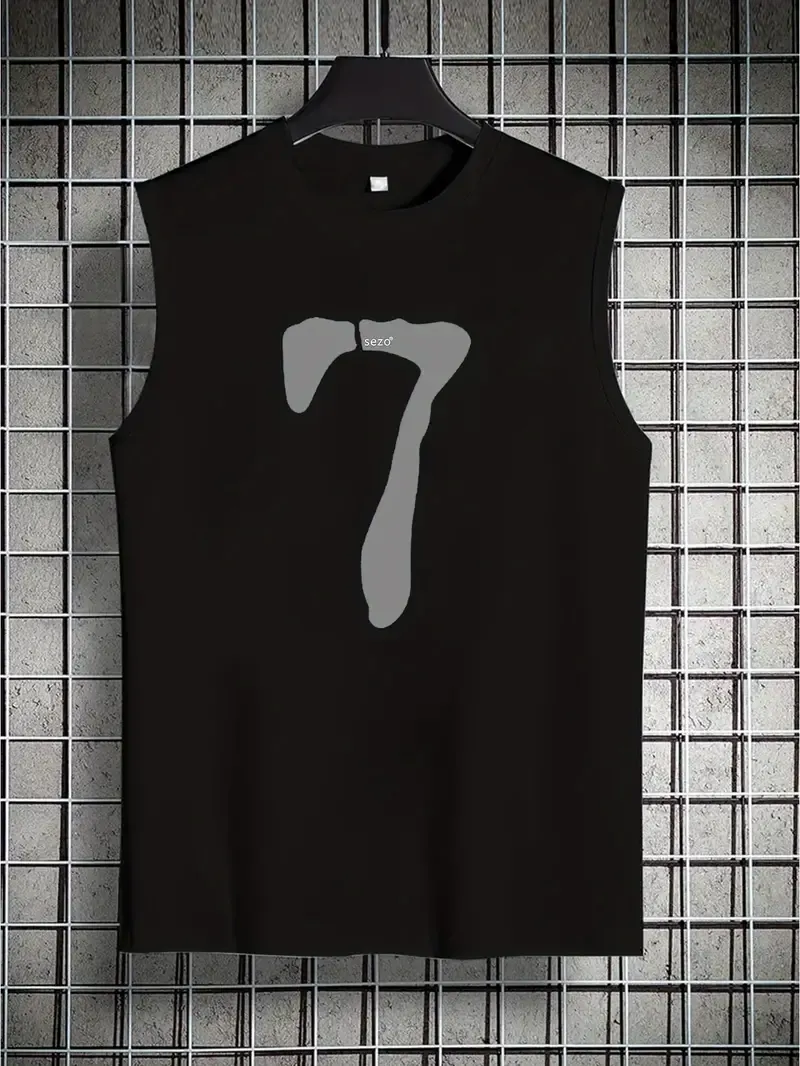 Men's Trendy Crew Neck Graphic Tank Top With Fancy Print, Men's Sleeveless Vest, Street Style For Summer Wear