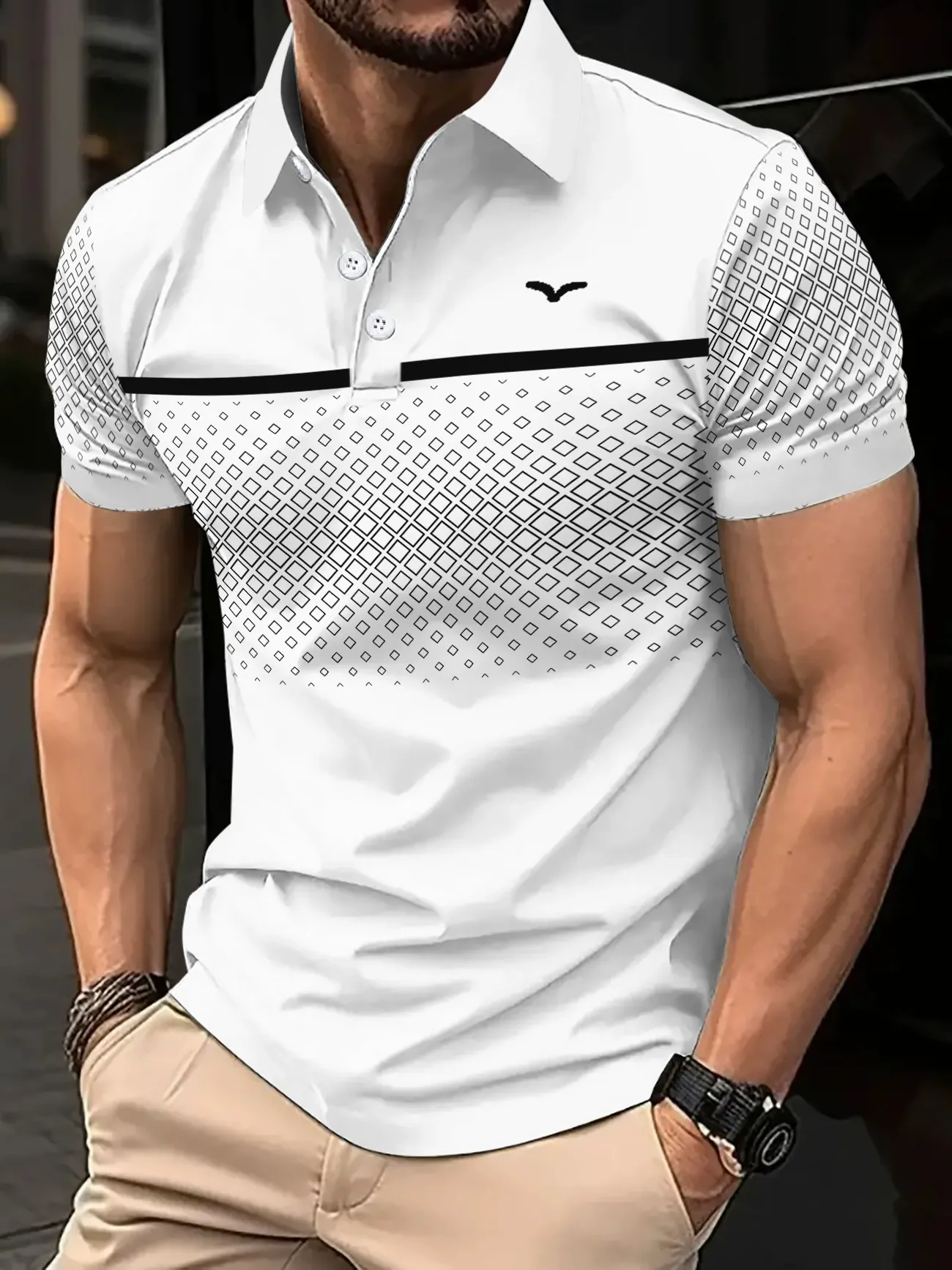 Summer Men's Slim Fit Printed Collar Short Sleeve Logo Polo Shirt
