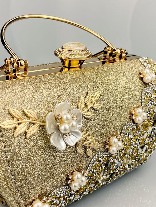 Party elegant handbag flower rhinestone diamond stone pearl hand bling purse ladies clutch evening bag for women luxury