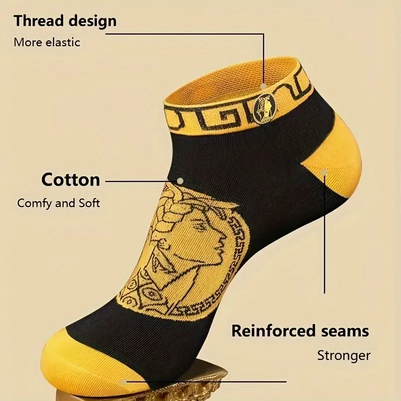 Gdad Men's Ankle Socks 4-Pack Gift Box Set, Cotton Blend, Anti-Bacterial Soft Comfort, High Elasticity, Knit Cotton65.30% Polyamide31.80% Elastane2.90%, Hand Wash Only, Portrait Pattern Design, Reinforced Seams
