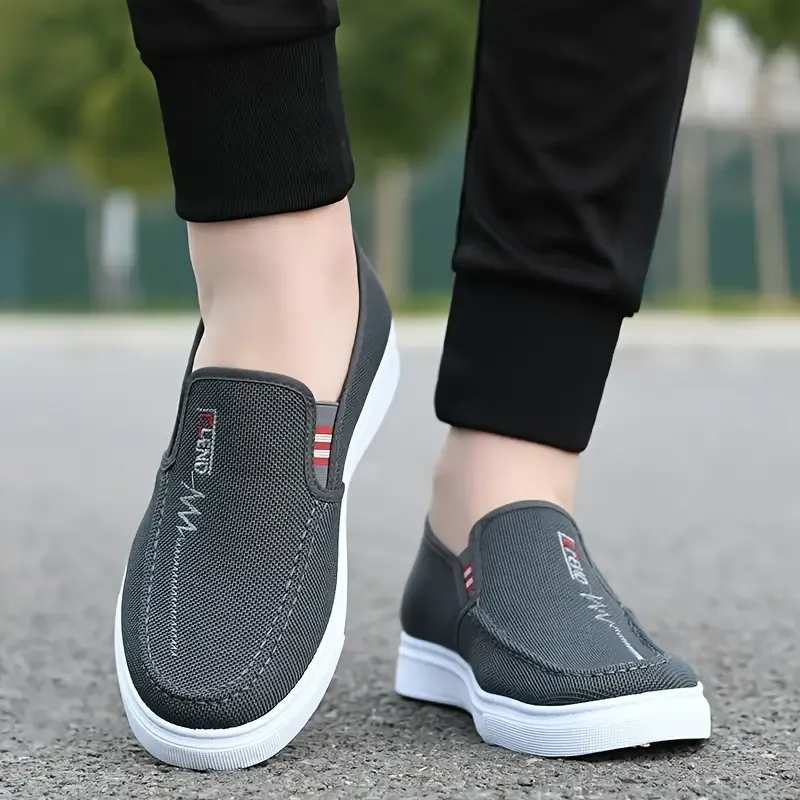 Men's Solid Color Slip On Canvas Loafer Shoes, Comfy Non Slip Rubber Sole Durable Walking Shoes, Men's Footwear