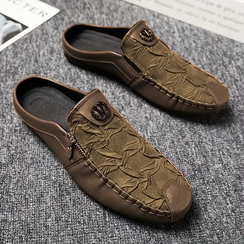 Men's Solid Colour PU Leather Upper Hollow Out Mule Shoes