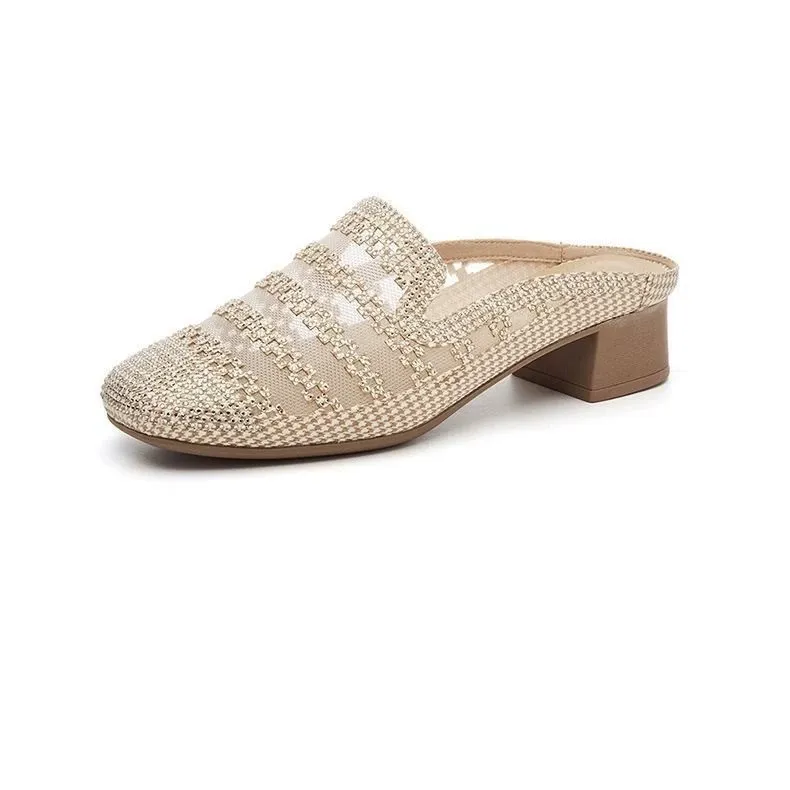 Summer 2025 new style sandals, women's head-to-toe French mesh breathable fairy-style dress, not tiring on feet, half-soled slippers