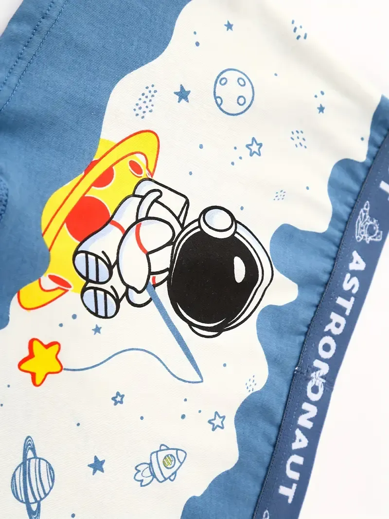 4 Pcs Toddler Boys Underwear 95% Cotton Soft Breathable Cartoon Spaceman Pattern Comfy Boxers Briefs