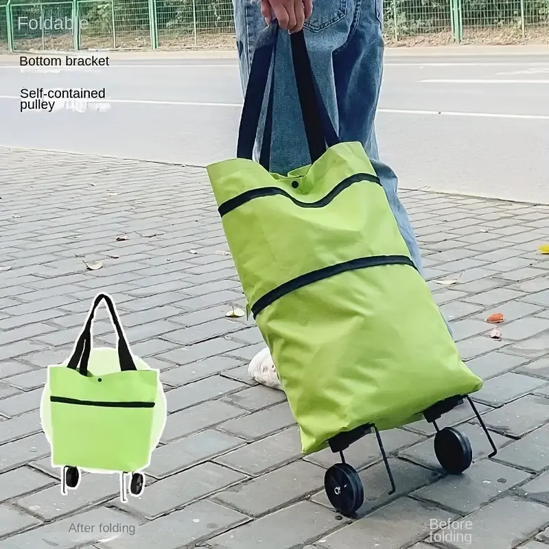 1pc Foldable Shopping Trolley with Wheels - Collapsible Trolley Cart for Groceries, Express and Home Use - Plastic Durable Portable Tug Bag with Stair Climbing Wheels