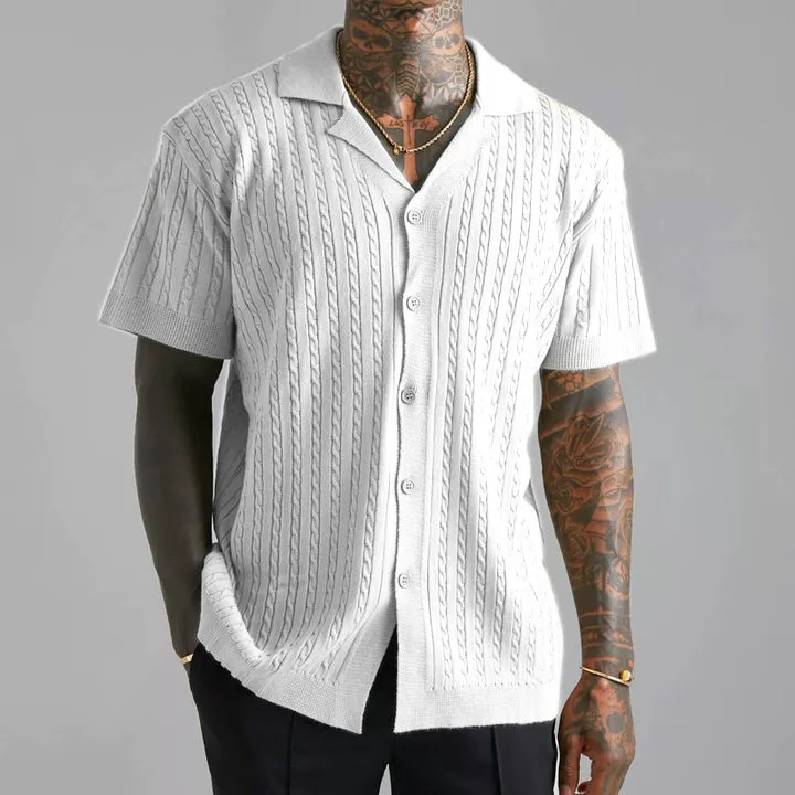Men's knitted button-down short-sleeved shirt, breathable short-sleeved shirt