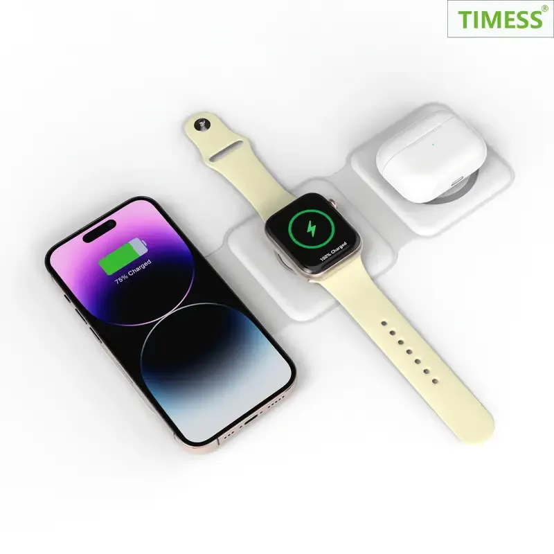 3 in 1 Wireless Charger for iPhone, Magnetic Foldable 3 in 1 Charging Station, Travel Charger for Multple Devices for iPhone 14.13.12 Series, AirPods 3.2.Pro, iWatch (Adapter Included)