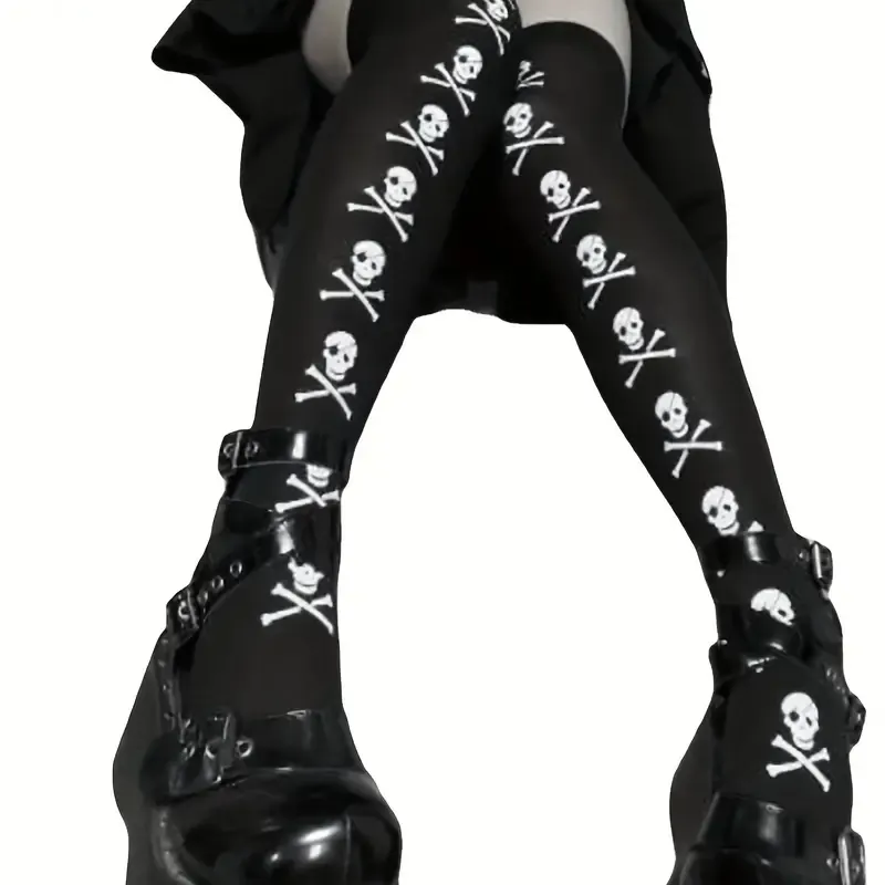 Skull Print Thigh High Socks