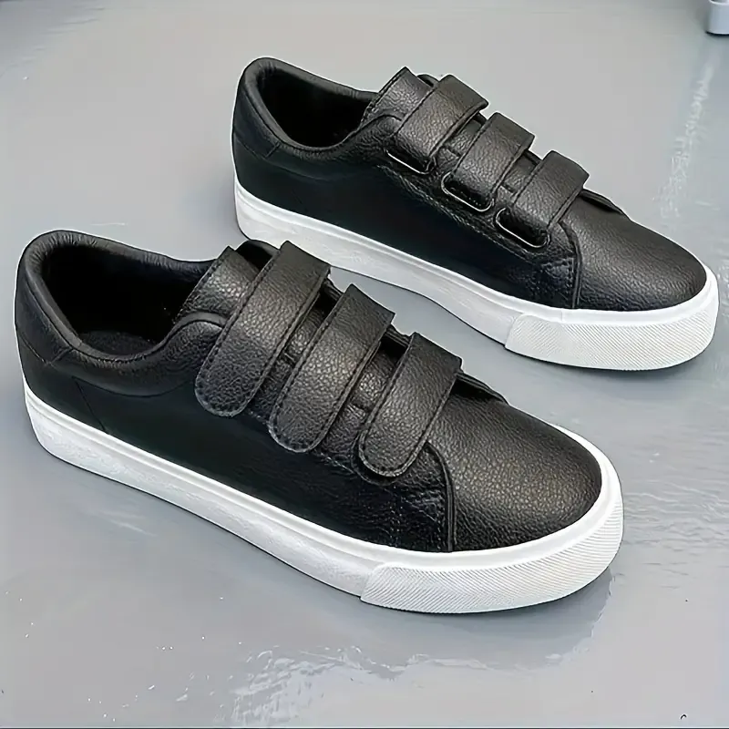 Men's Fashion Sneakers with Magic Tape Closure - Casual & Sporty, Faux Leather Walking Shoes with Rubber Sole