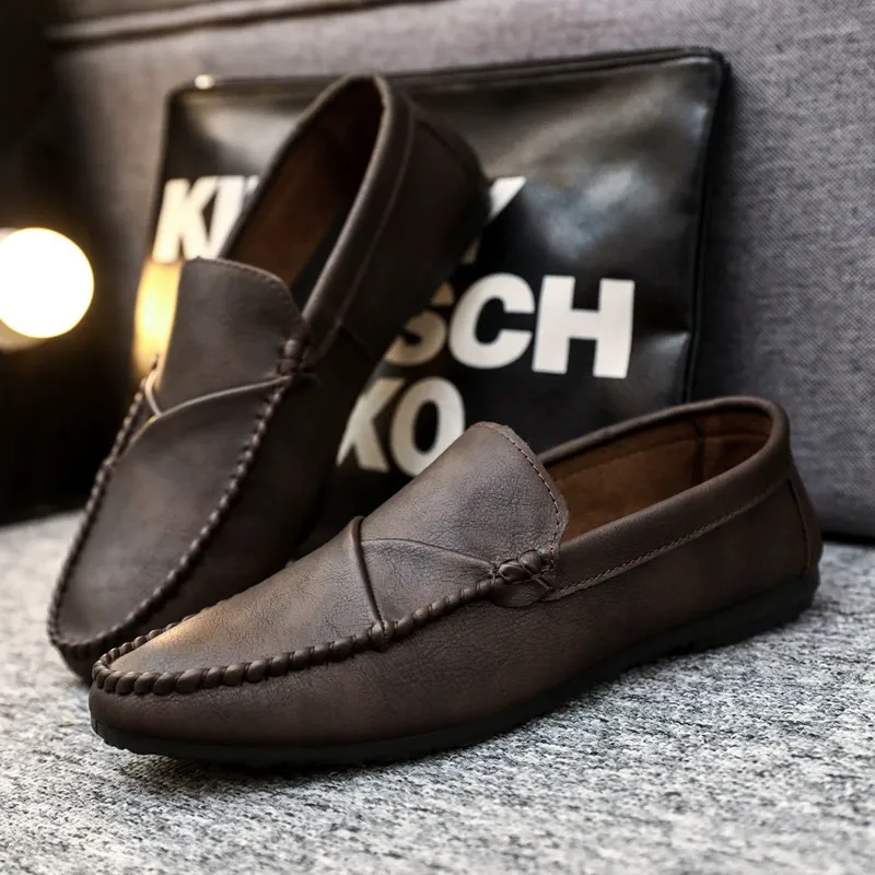 Summer Men's Loafers Men's Leather Shoes Casual Trend Shoes 2025 New Summer Soft-soled Lazy Shoes