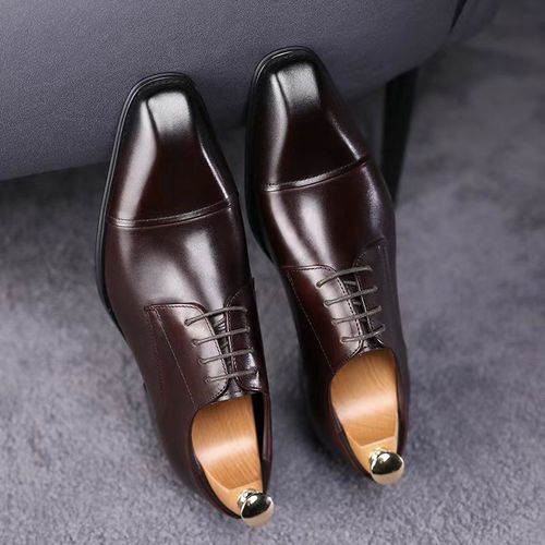 Triple-stitched three-piece square-toe leather shoes Japanese-inspired classic casual leather shoes Wedding shoes