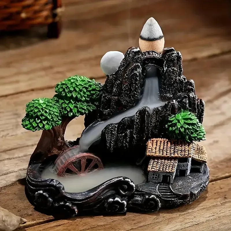 Handmade resin and ceramic waterfall incense burner