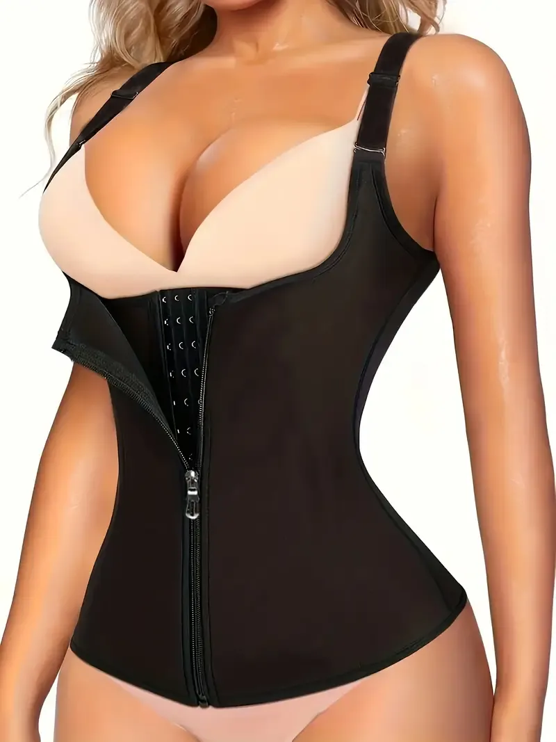 Women's Waist Trainer Corset, Zipper Closure, Sleeveless, Sports Style, Firm Tummy Control Body Shaper Tank Top, Back Support Vest
