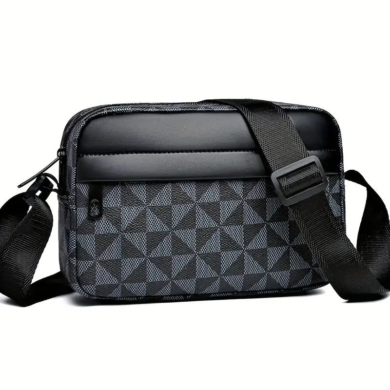 2024 New Fashionable Men's Plaid Shoulder Crossbody Bag with Splicing, Commuting Soft Faux Leather Large Capacity Small Bag