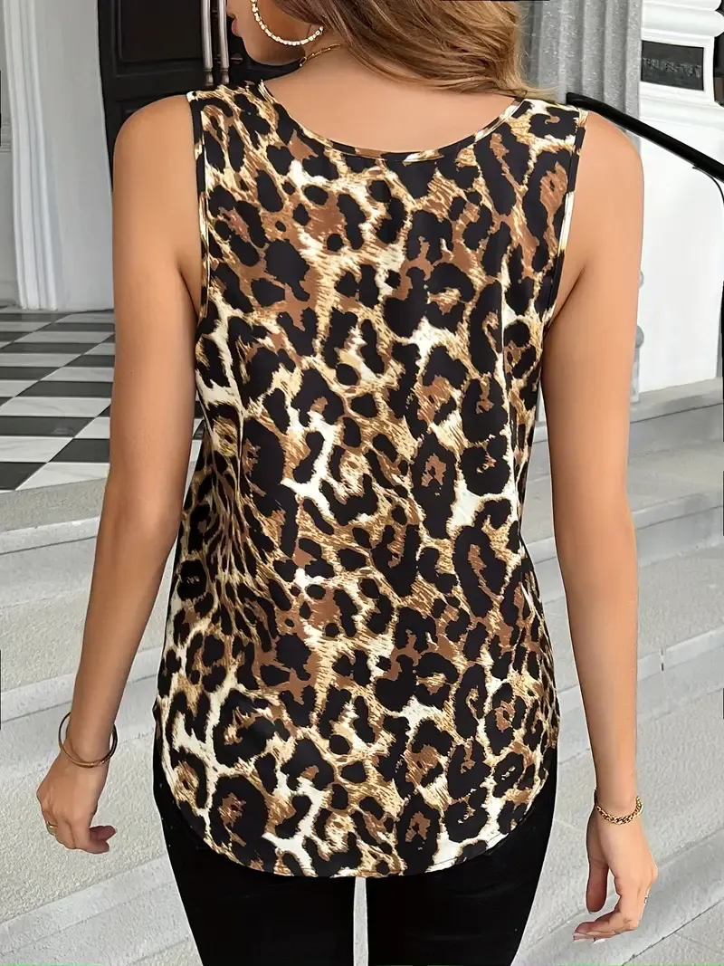 Vibrant Leopard Print Crew Neck Tank