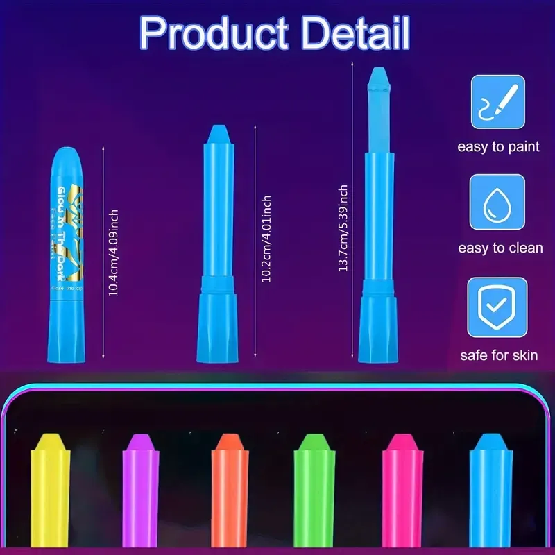Glow Blacklight Face Paint Crayon Kit