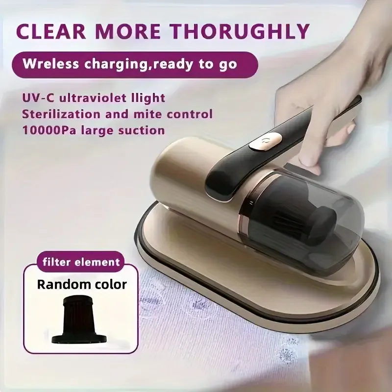 USB Rechargeable Handheld Vacuum Cleaner with UV Sterilization, Strong Suction, Washable HEPA Filter, Low Noise for Pet Hair Removal, Sofa, and Mattress Cleaning - Suitable for Dogs, Plastic Material