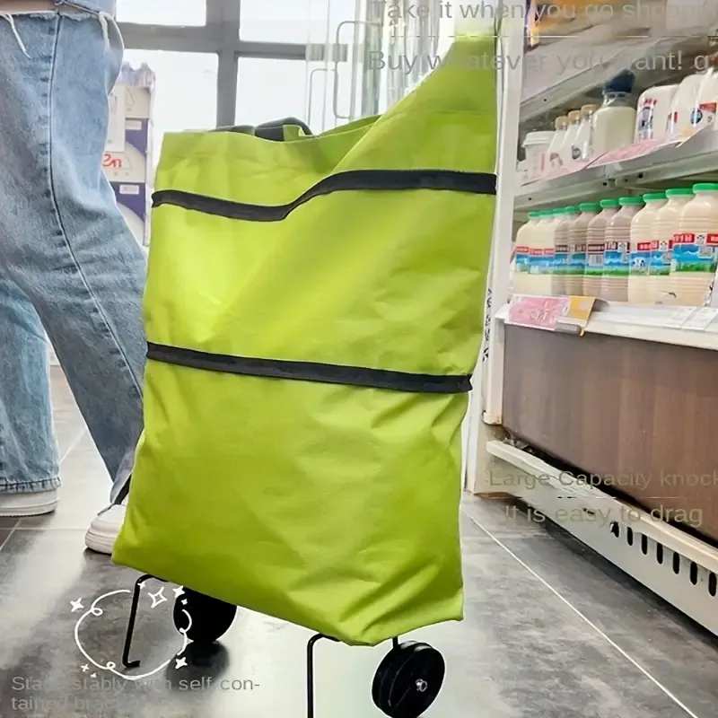 1pc Foldable Shopping Trolley with Wheels - Collapsible Trolley Cart for Groceries, Express and Home Use - Plastic Durable Portable Tug Bag with Stair Climbing Wheels