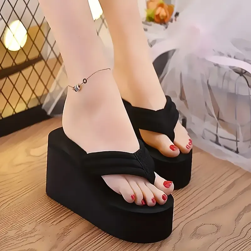 Women's Wedge Flip Flops, Fashion Summer Platform Slide Shoes, Casual Outdoor Beach Slides