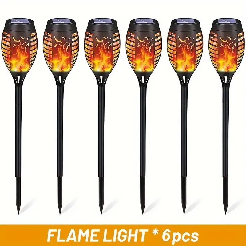 Solar Powered Garden Torch Lights, 6-Pack LED Path Lighting with Installation Hardware, Semi-Flush Mount, Portable Detachable Fixture, Plastic Lamp Shade, Landscape Lighting & Torches, for Patio, Garden, Walkway - Up to 200 Lumens, with Solar Batteries