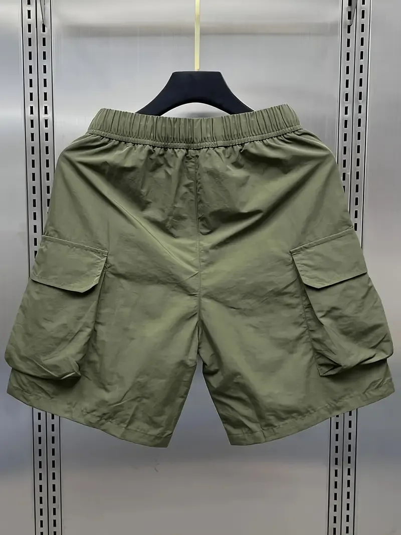 Men's Street Style Loose-Fit Cargo Shorts With Multiple Pockets, Casual Urban Fashion Clothing, For Summer Outdoor Sports Hiking