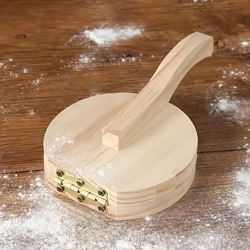 Versatile Wooden Dough Press: Manual Tortilla, Dumpling & Burger Maker with Handle - Non-Stick Pie & Meatloaf Mold - Rust-Proof Kitchen Gadget