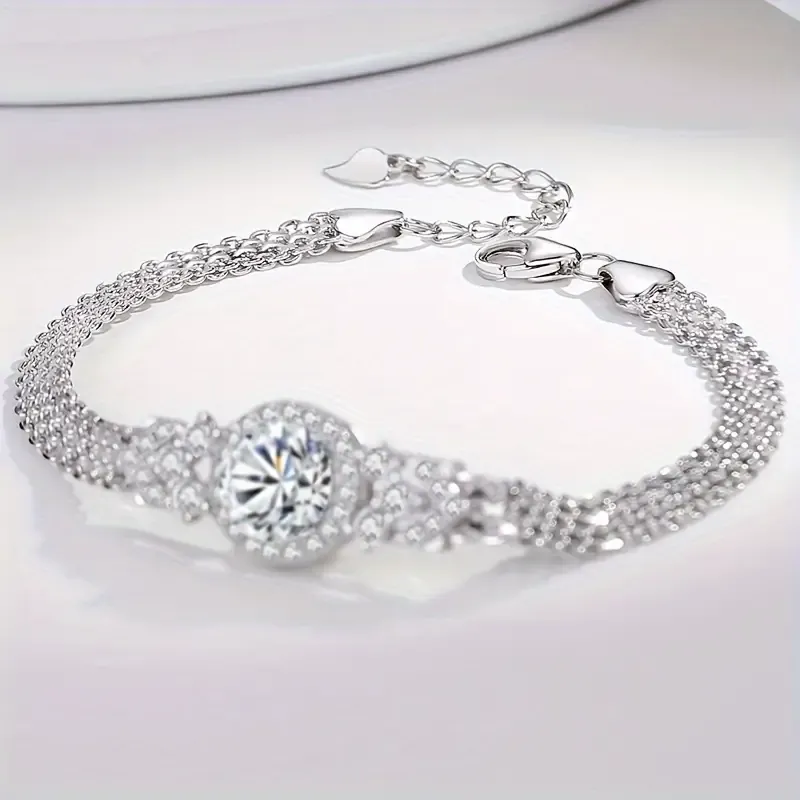S925 Sterling Silver Moissanite Charm Bracelet, Luxury Style 18K Gold Plated Adjustable Bracelet For Women Exquisite Jewelry