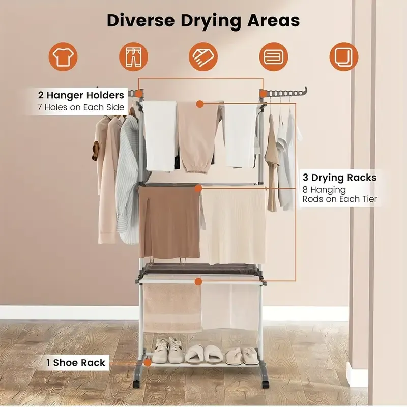 3 Tier Foldable Clothes Drying Rack Airer Folding Hanger Multi-Functional Stand