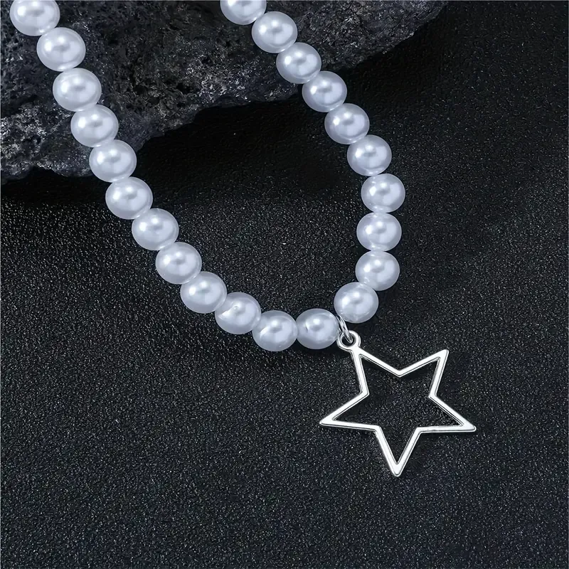1pc Pentagram Simple Handmade Pearl Pendant Necklace For Men faux pearl