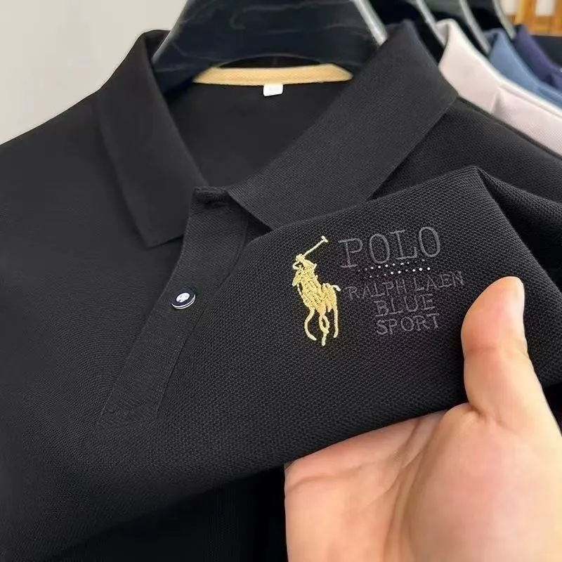 Business short-sleeved shirt for men - summer American-style sportswear with embroidered collar and breathable short sleeves T-shirt