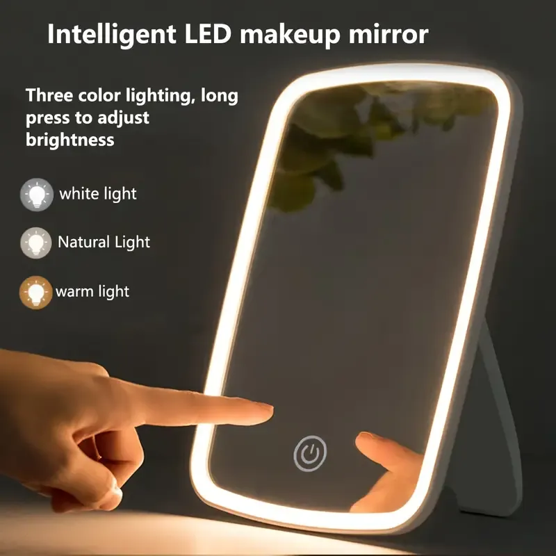 🔥🔥Hot Sale Promotion - Free shipping on all orders Limited-time offer LED Makeup Mirror with Touch Sensor, 3 Color Lighting Modes - White, Natural & Warm Light, Adjustable Brightness, Portable Folding Tabletop Cosmetic Mirror with USB Charging, Lithium Rechargeable Battery, Polished Flower Theme Frame, Plastic Surface - Compact & Travel-Friendly