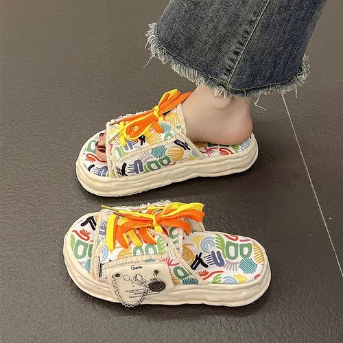 Soft Sole Women's Platform Slides, Stylish Lace Up Peep Toe Contrast Color Casual Summer Outdoor Slide Sandals