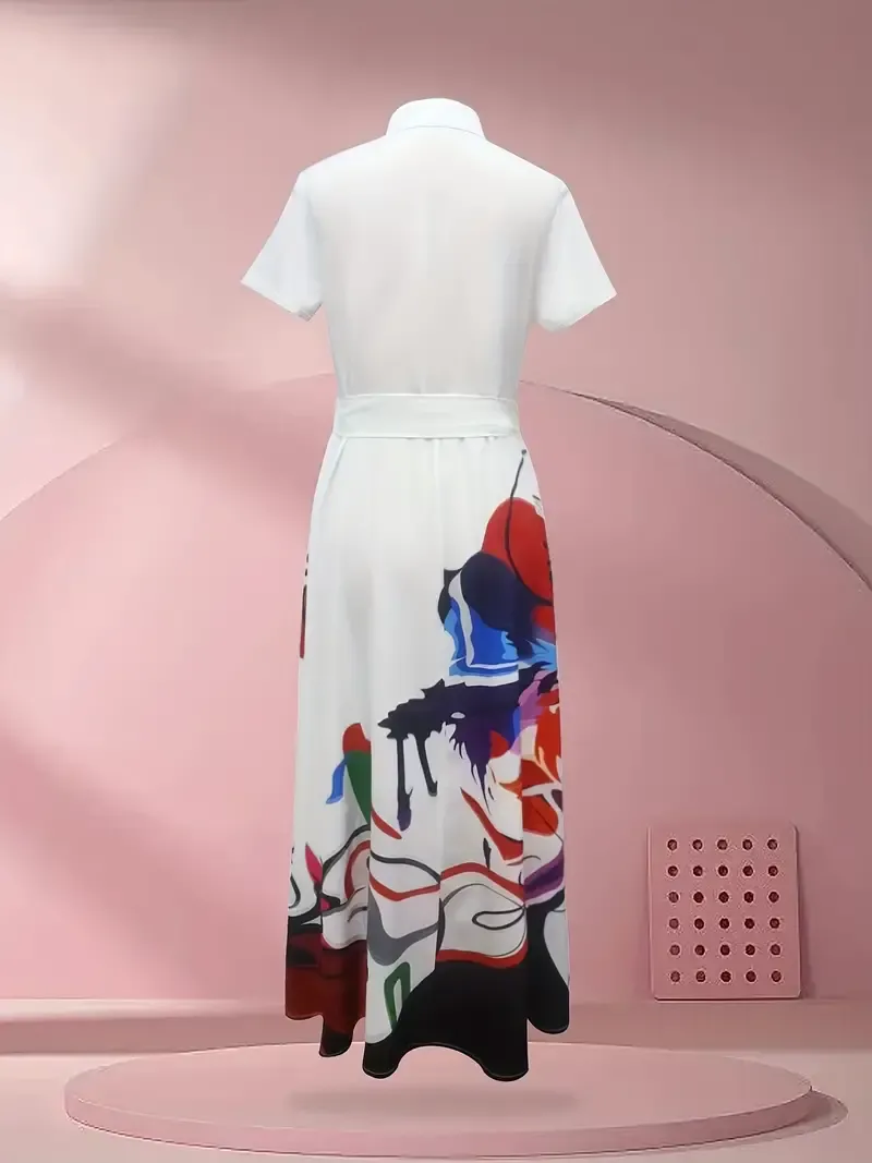 Floral Print Button Front Dress, Casual Short Sleeve Collared Dress, Women's Clothing