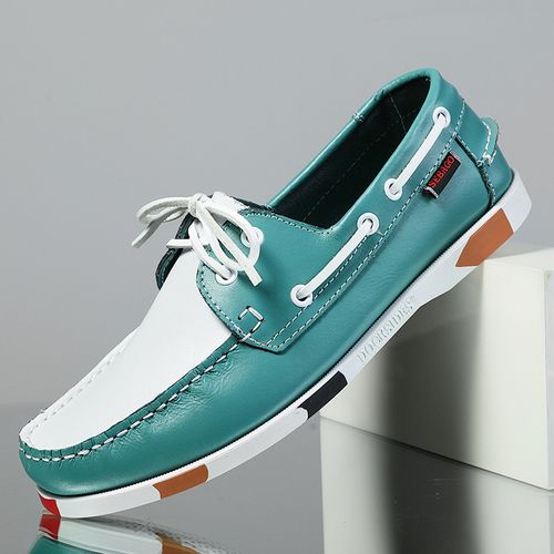 men's Turquoise Ivory Tan leather Boat Shoe