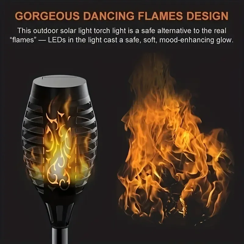 Solar Powered Garden Torch Lights, 6-Pack LED Path Lighting with Installation Hardware, Semi-Flush Mount, Portable Detachable Fixture, Plastic Lamp Shade, Landscape Lighting & Torches, for Patio, Garden, Walkway - Up to 200 Lumens, with Solar Batteries