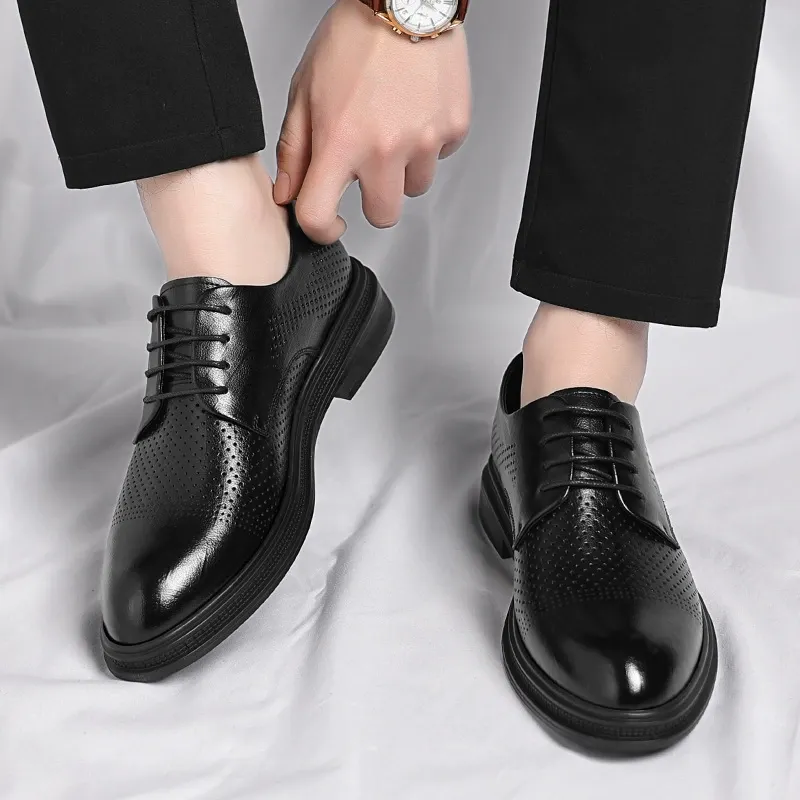 Summer hollow business formal men's low-top casual leather shoes